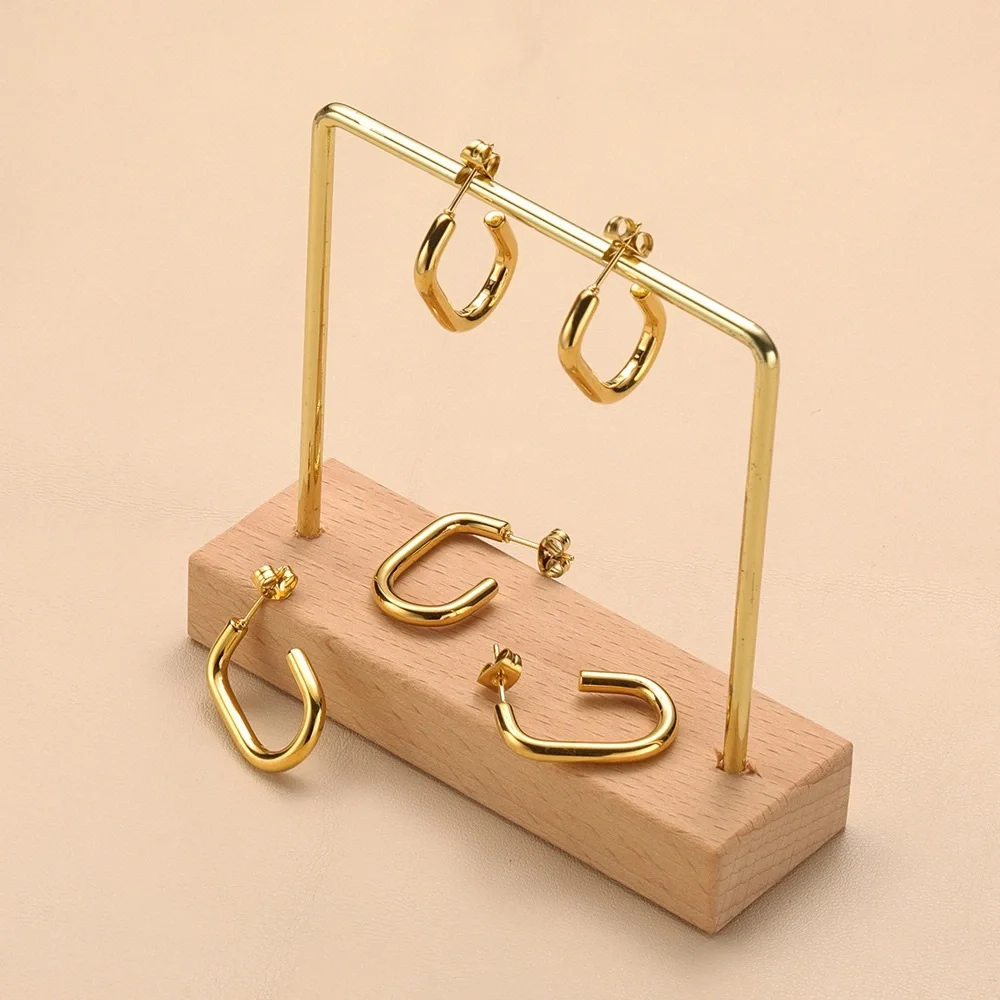 18K Gold Plated Hoop Earrings*Everyday Earrings*Tarnish Free Jewelry*Geometric - Picture 6 of 7